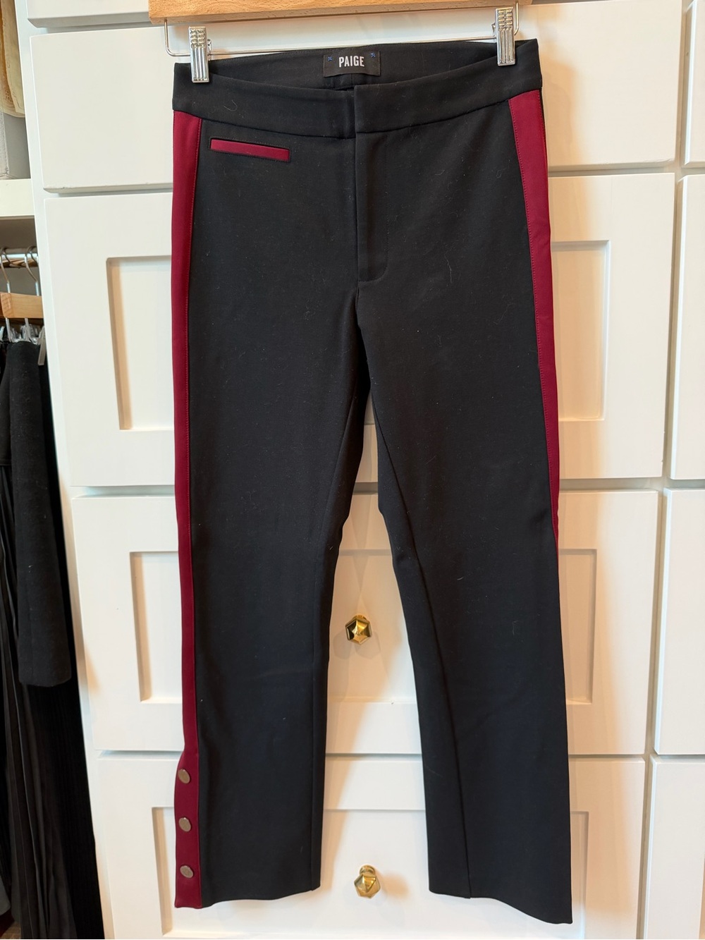 PAIGE Black Pants with Burgundy Side Panels